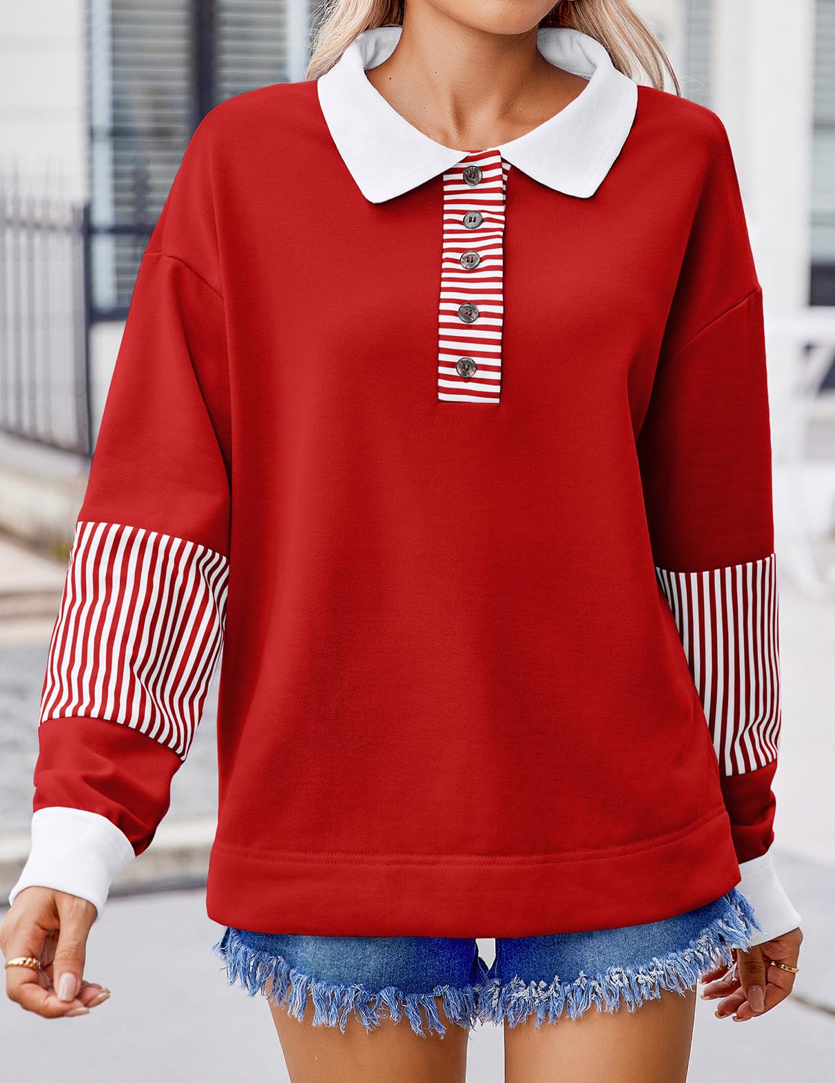 Zeagoo Sweatshirts for Teen Girls Striped Color Block Tunics or Tops To Wear With Leggings Womens Tunic Tops Dark Red L