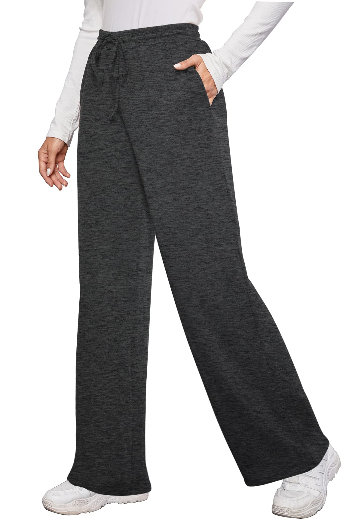 OFEEFAN Women's Sweatpants with Pockets Winter Lounge Pants Baggy Sweatpants Elastic Waist Dark Gray M
