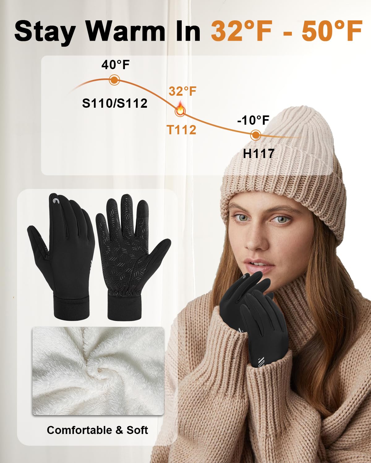 RIGWARL Upgraded Wool Winter Gloves for Cold Weather, Waterproof Gloves Gifts for Men Women with Touchscreen, Late Fall and Early Winter Running Gloves for Walking The Dog Hiking Skiing Snow, M