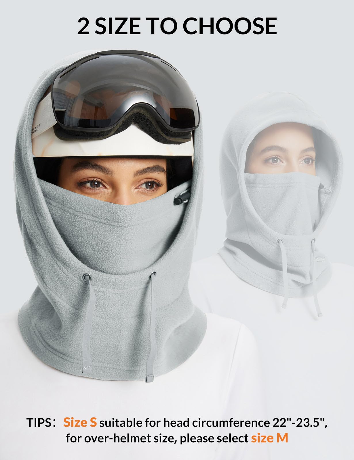 BALEAF Fleece Balaclava Face Mask,Thermal Ski Mask for Men and Women,Winter Hats Face Cover Cold Weather Gear Grey-Regular Fit