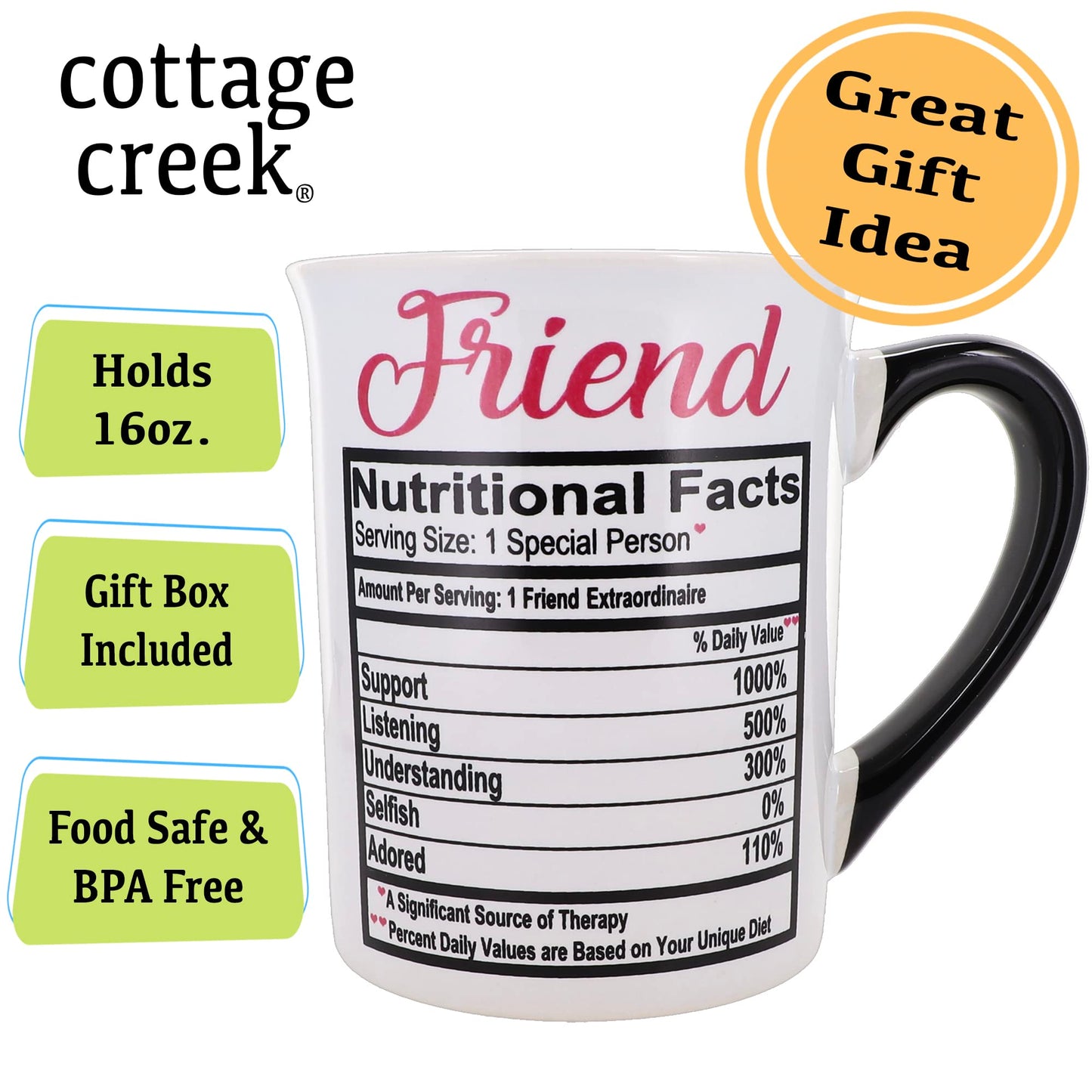 Cottage Creek Friend Mug, Ceramic 16oz. Best Friend Coffee Mug, Friend Gifts