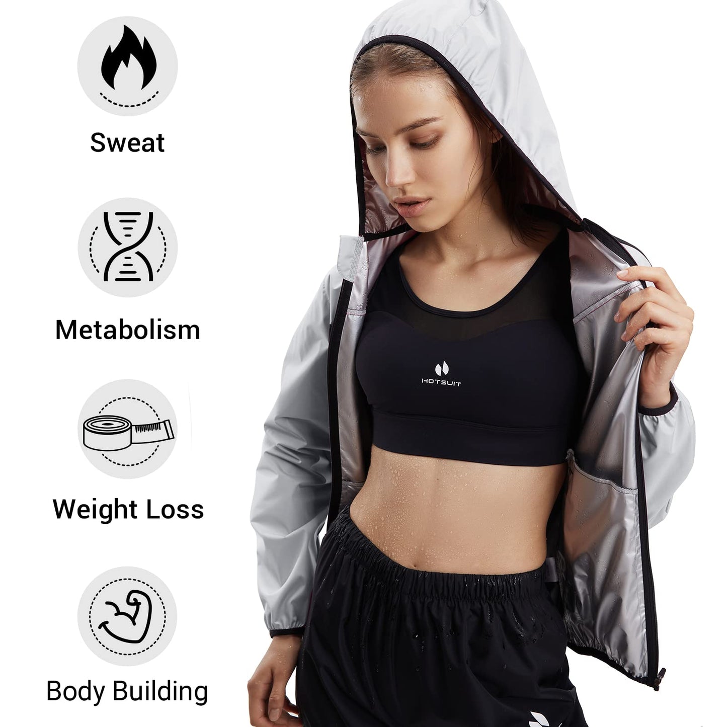 HOTSUIT Sauna Suit for Women Sweat Suits Gym Workout Exercise Sauna Jacket Pant Full Body, S