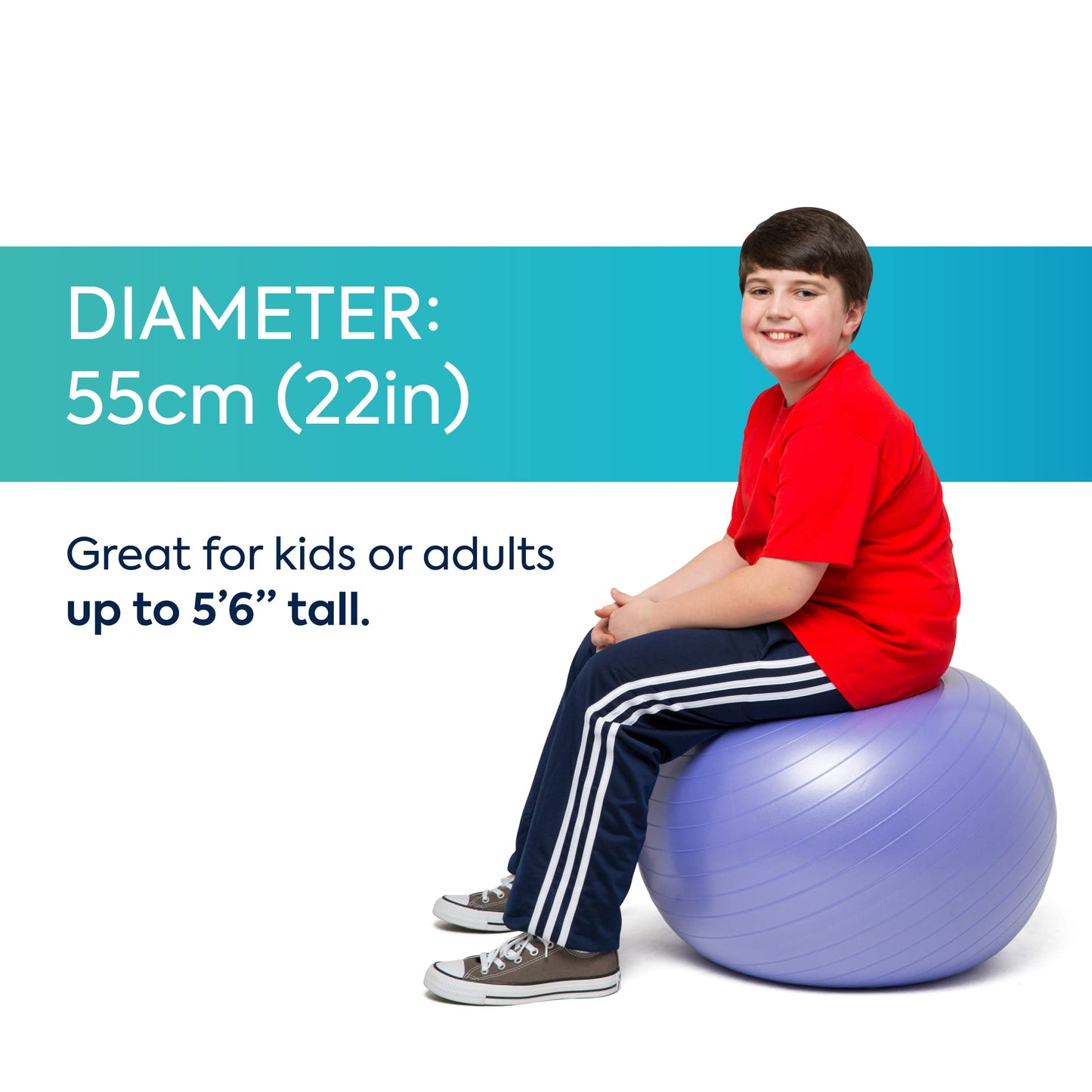 Bouncyband Medium Balance Ball, Purple – Create Flexible Seating to Improve Focus in The School, Office, or Home with This No-Roll Weighted Ball – 21.6” (55cm) Ball for People Between 5’-5’6 Tall