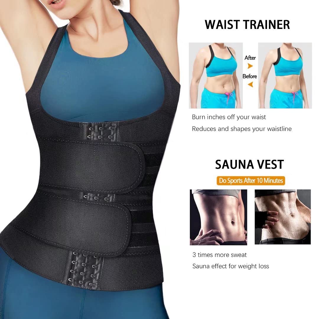 HOPLYNN Neoprene Sauna Sweat Waist Trainer Corset Trimmer Vest for Women, Waist Cincher Body Shaper Black Small 02
