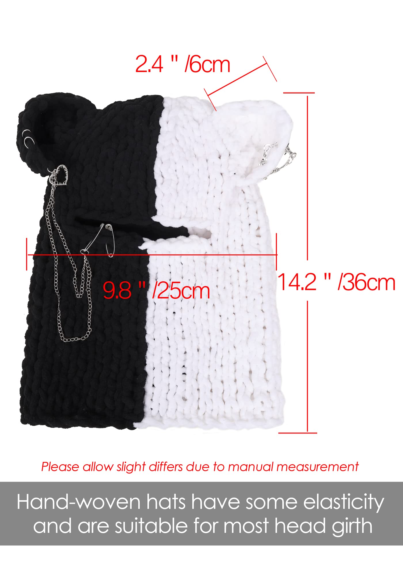 DAZCOS Knitted Balaclava Hat Devil Horn Bunny Ears Head Mask Winter Woolen Beanie Riding Hats for Women and Men (White+Black2)