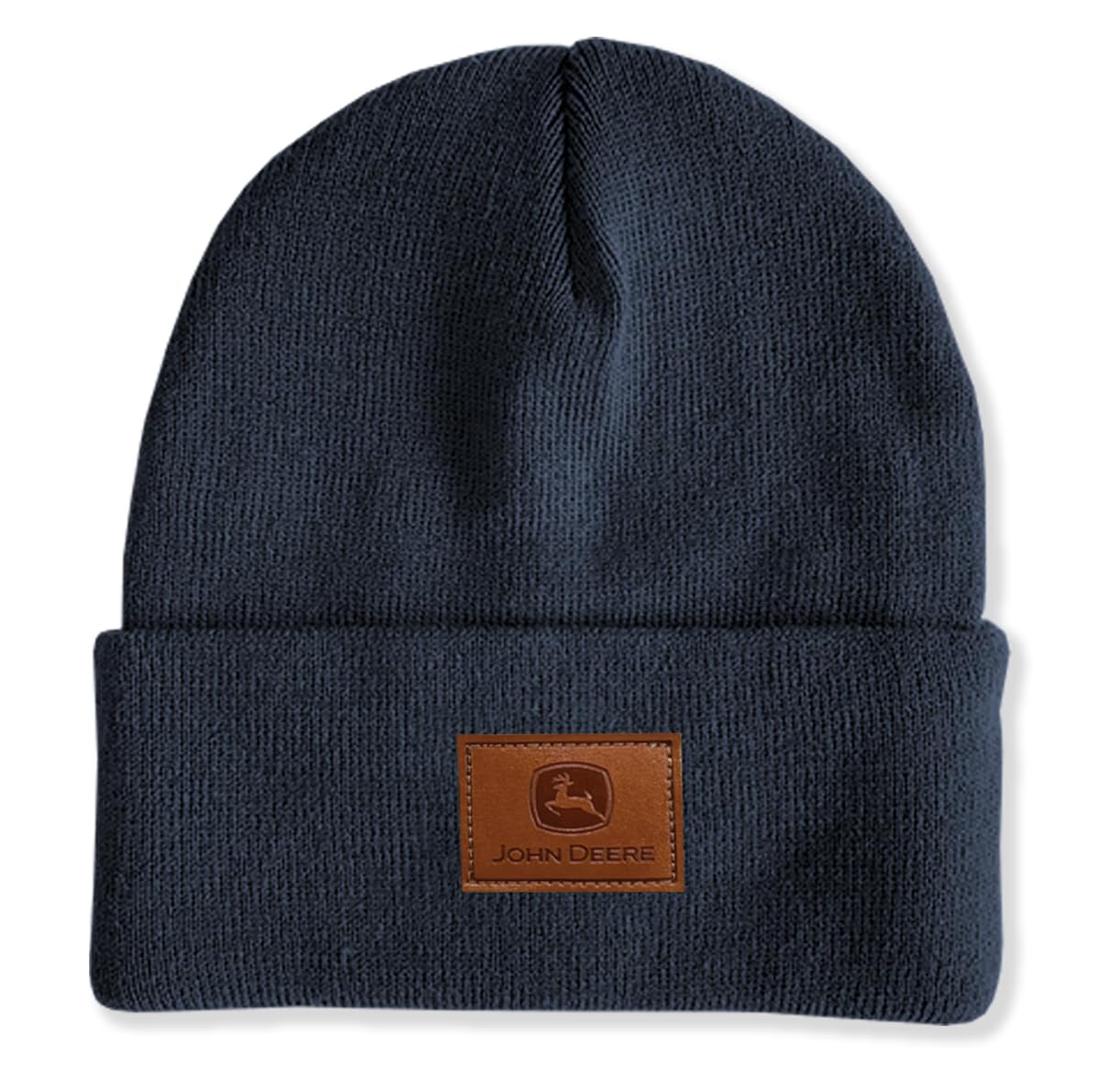 John Deere Knit Beanie with Logo Leather Patch-Navy