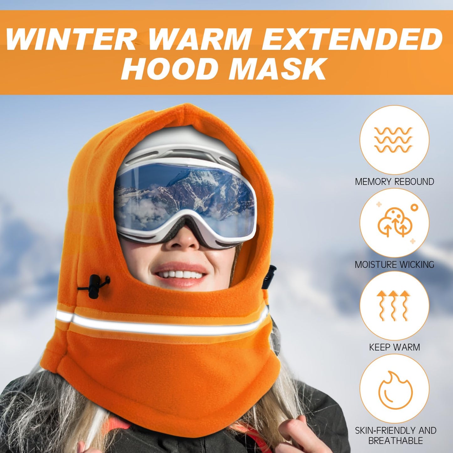 Suhine 6 Pcs Thermal Reflective Fleece Balaclava Mask Adjustable Full Face Mask Winter Face Mask for Men Women Cold Weather (Fluorescent Orange Color)