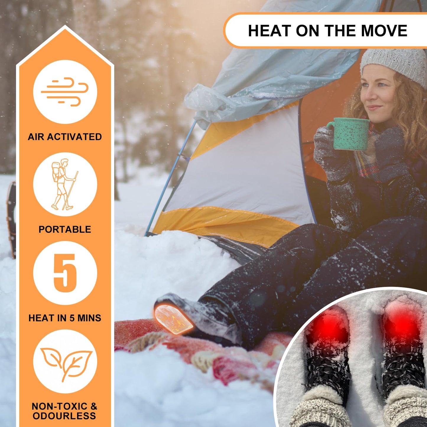 WORLD-BIO Toe Warmers Adhesive - Long Lasting Safe Natural Odorless Air Activated Warmers Up to 8 Hours of Heat - Disposable Toe Warmers Hot Hands Feet 20 Pairs - Mini Patch Keep Warm in Chill Winter