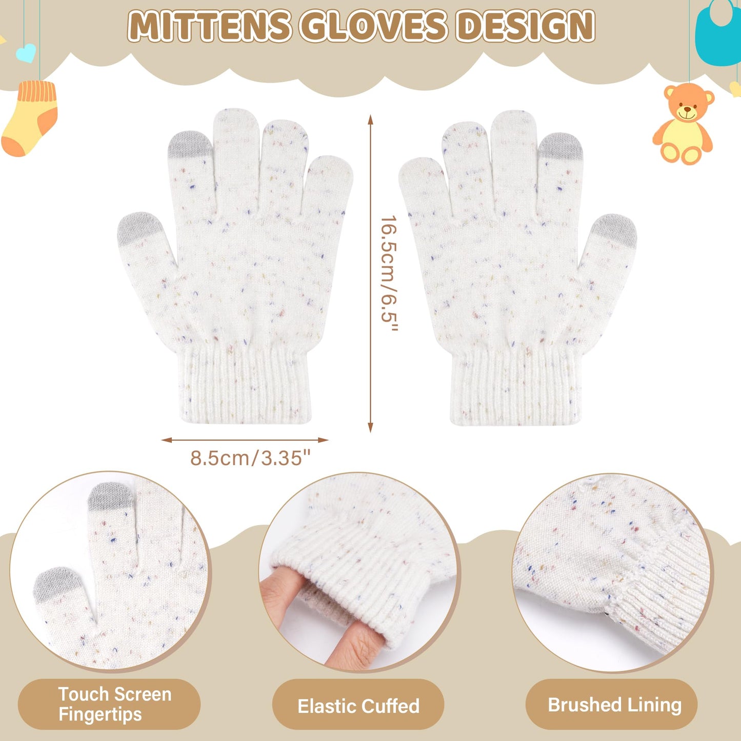 Toddler Kids Winter Hats Touchscreen Gloves Scarfs Set Pompom Beanie Caps Neck Warmer with Fleece for 5-8 Years Old Baby Girls Boys Gifts
