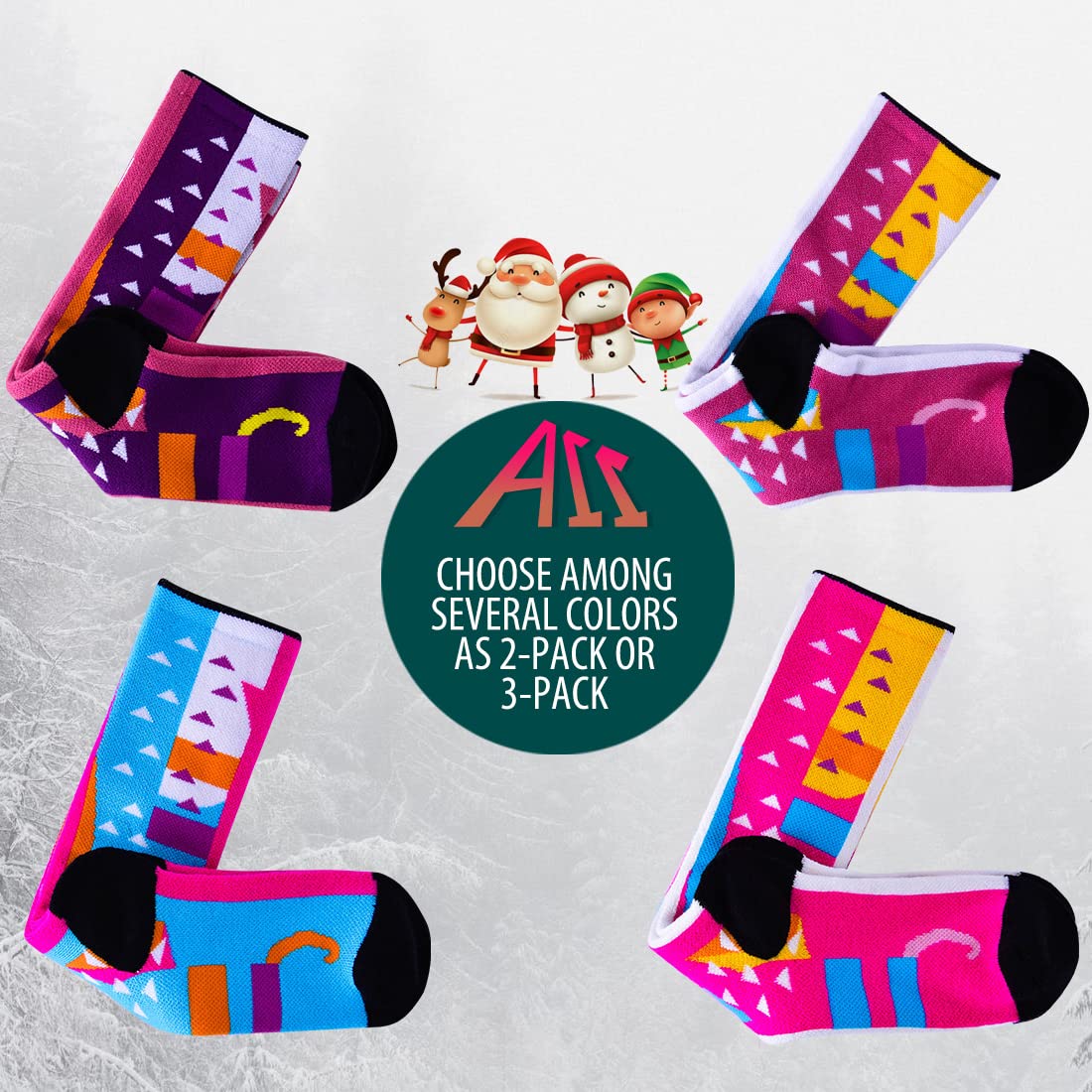 AII Knee High Ski Socks Boys Girls Kids,Snowboard Socks for Skiing Outdoor Cold Weather(2 pairs) (Pink+sky blue+Rose red, Small)