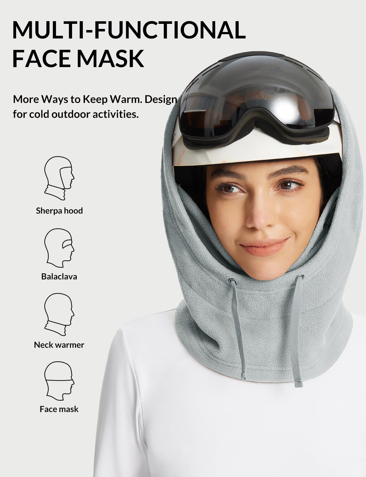 BALEAF Fleece Balaclava Face Mask,Thermal Ski Mask for Men and Women,Winter Hats Face Cover Cold Weather Gear Grey-Regular Fit