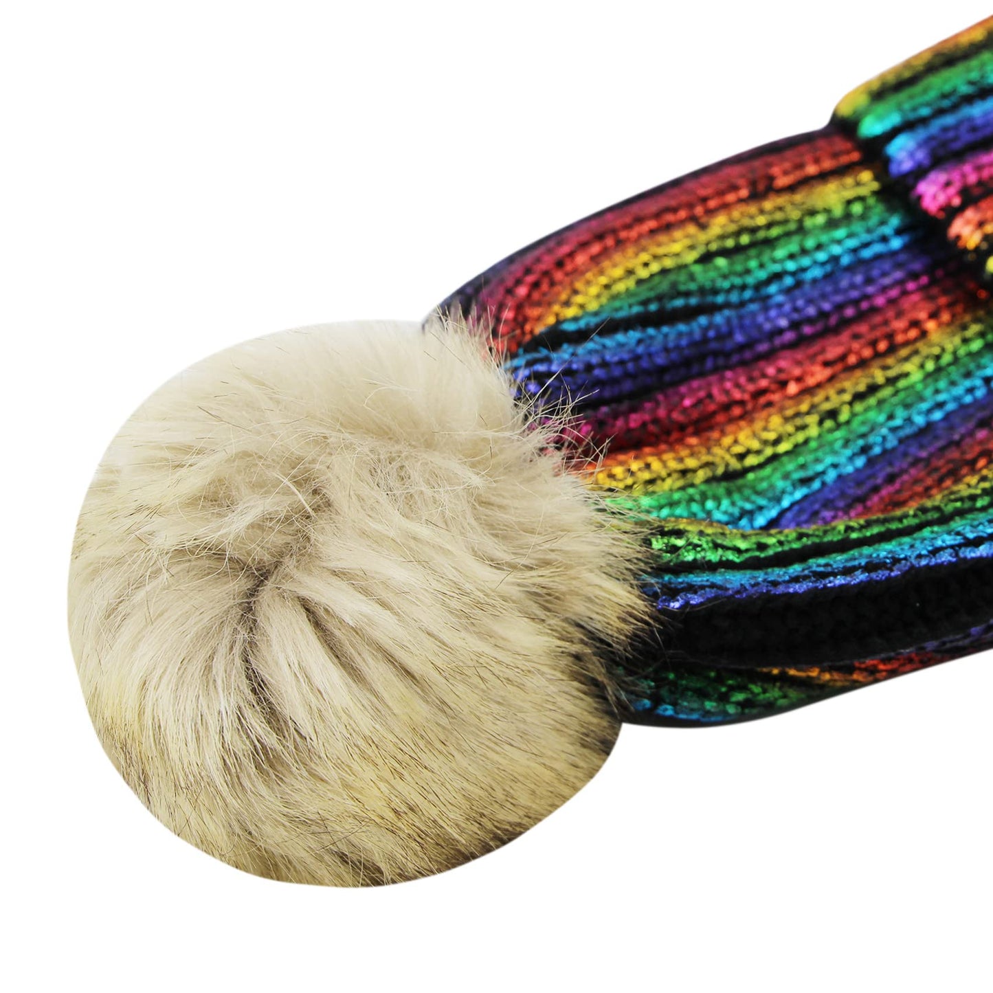 JUMISEE Women Girls Shiny Metallic Knit Beanie Hat Slouchy Winter Skull Cap with Faux Fur Pompom