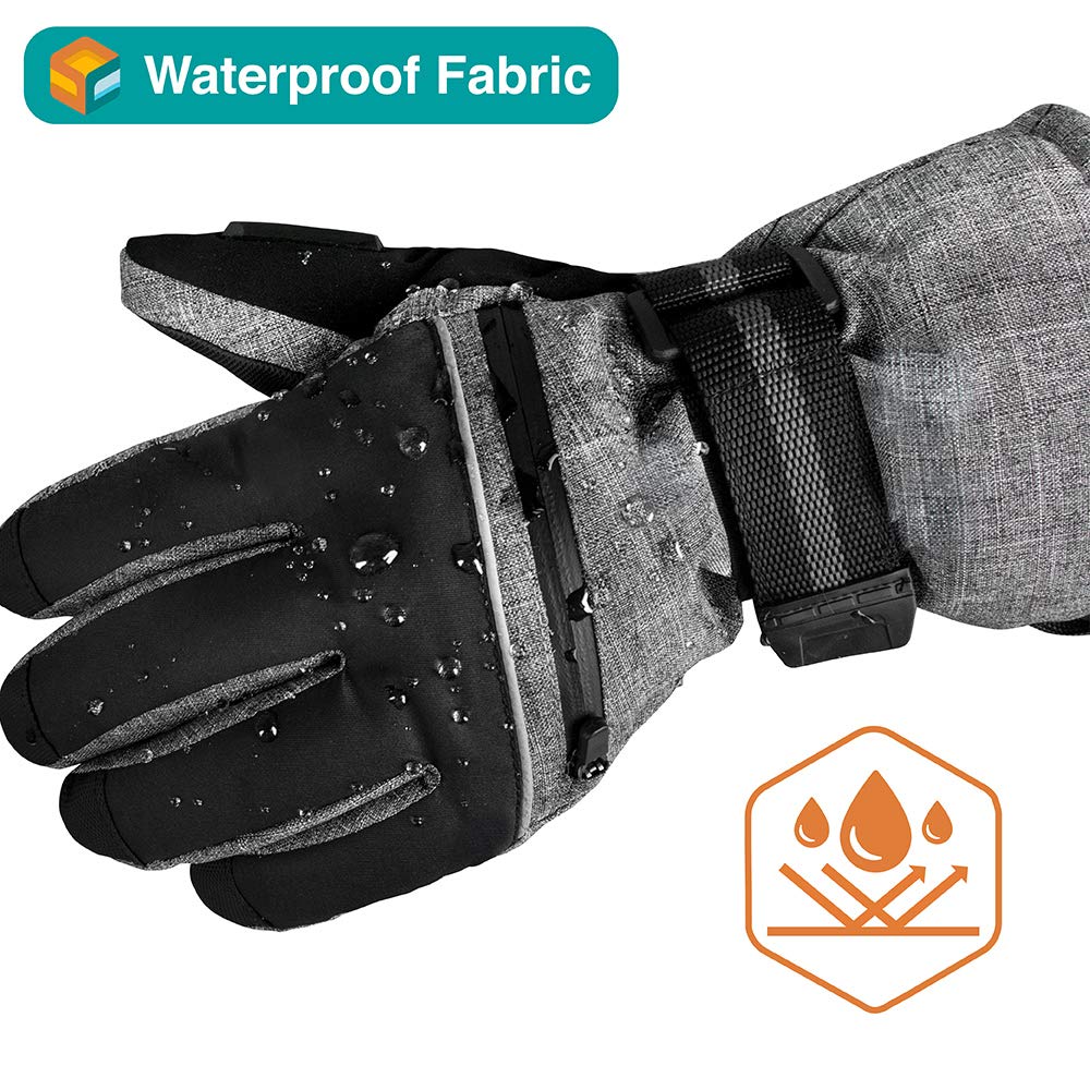 SUN CUBE Ski Gloves Men Women, Waterproof Thermal Winter Snow Gloves, Windproof 3M Thinsulate Snowboarding Snowmobile Skiing, Insulated Warmers Zipper Pocket Cold Weather Outdoor Snowboard, Gray L
