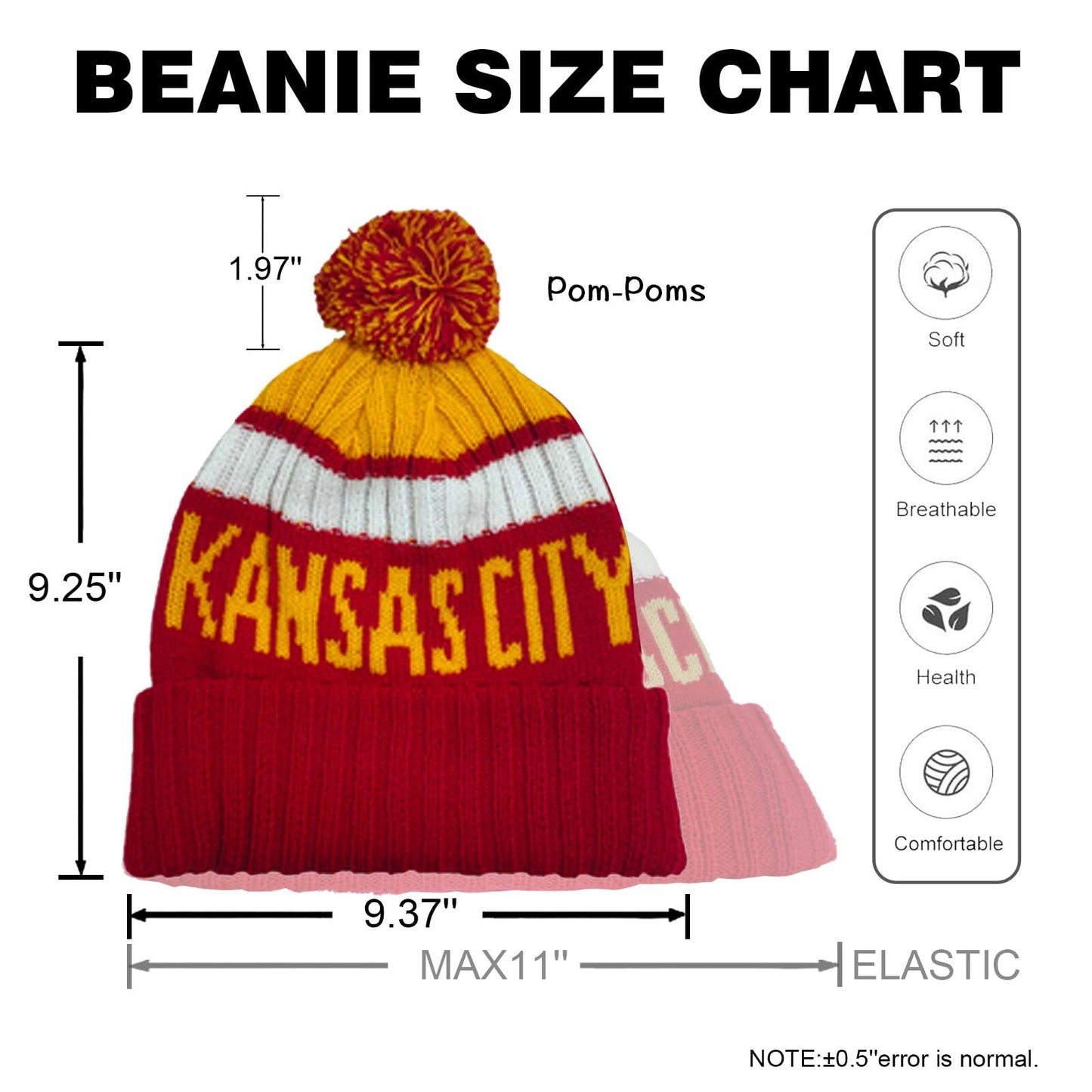 Ofxxu Football Team City Beanie 2024 Fashion Knit Sideline Pom-Pom Hat Soft Headwear Color Cuffed Knit Warm Hat Winter Hat Sport Fans Gift