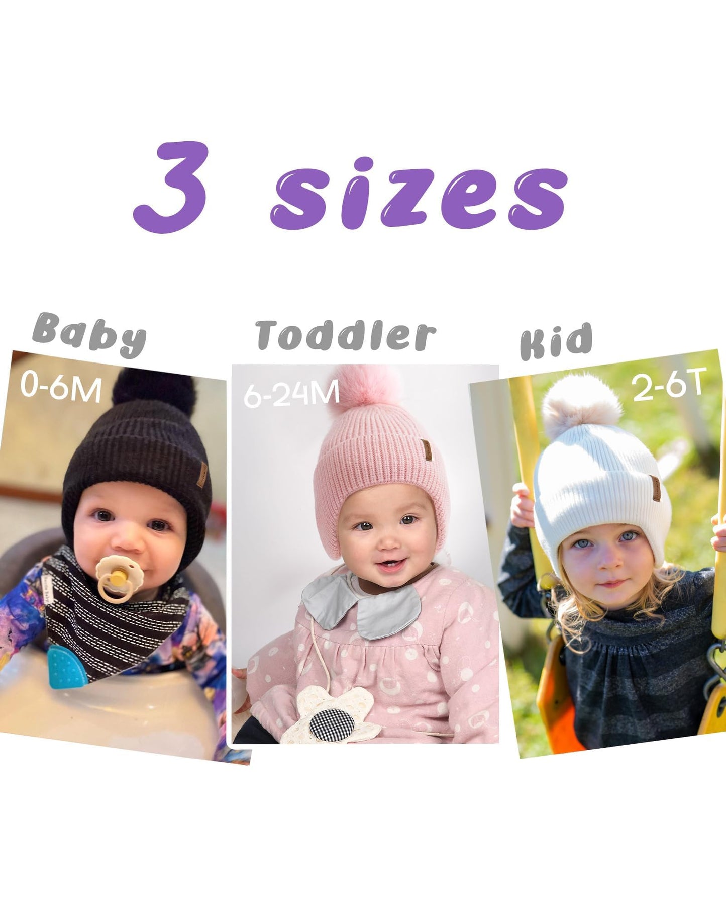 Toddler Baby Winter Hat Warm Fleece Lined Knit Kids Hat with Earflap Infant Newborn Pom Pom Beanie Knit Cap Girls Boys