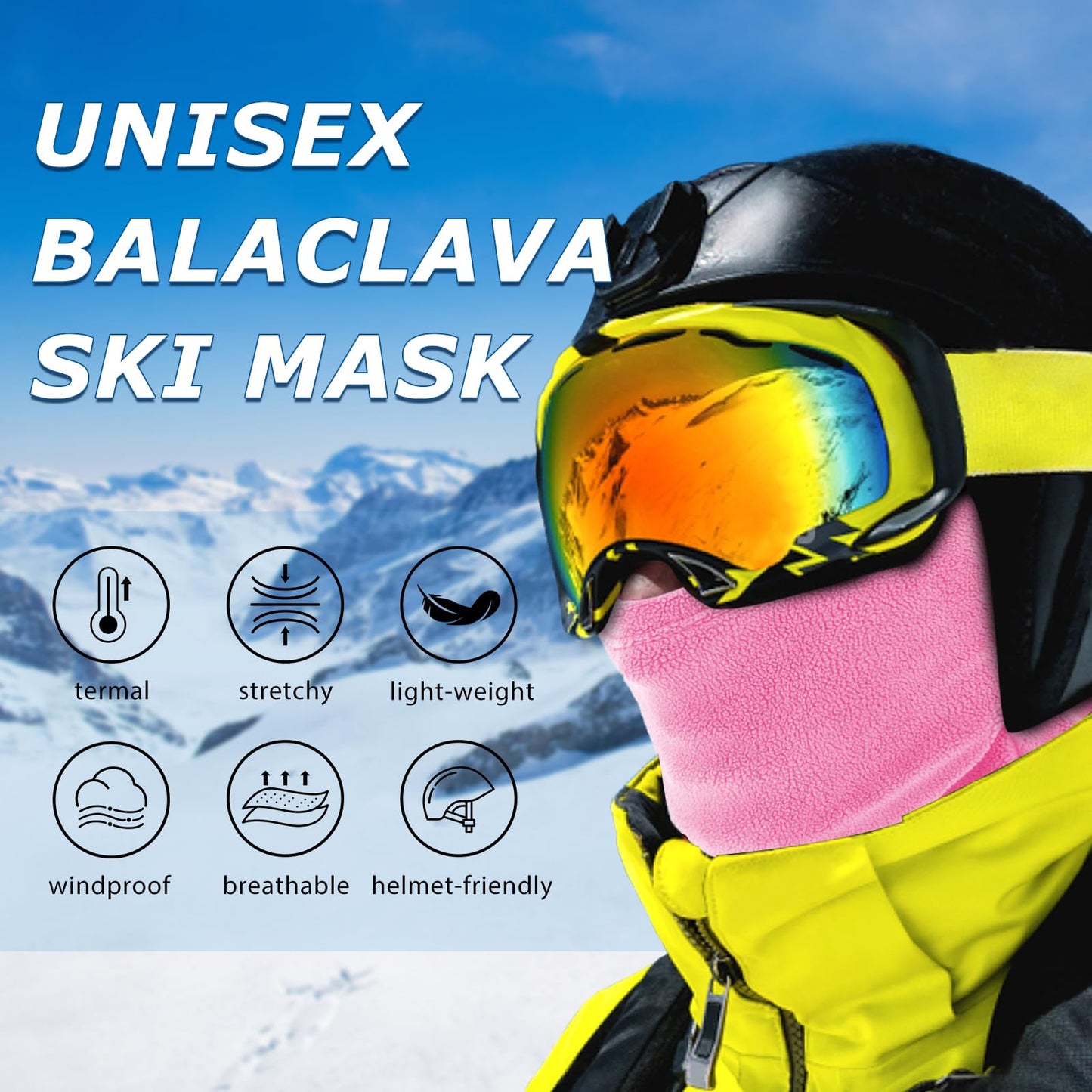 rooyvany 2 Pack Fleece Balaclava Ski Mask for Men&Women,Warm/Soft/Windproof/Lightweight Winter Face Mask for Skiing/Snowboarding/Cycling (Rosered/Pink)