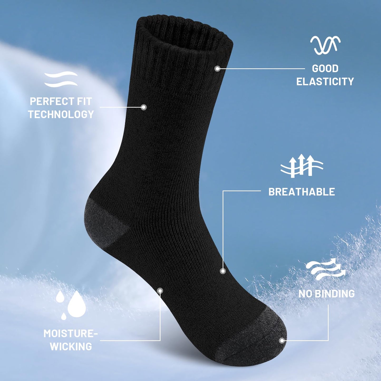 SIMIYA 5 Pairs Merino Wool Socks for Men, Thick Winter Wool Hiking Socks