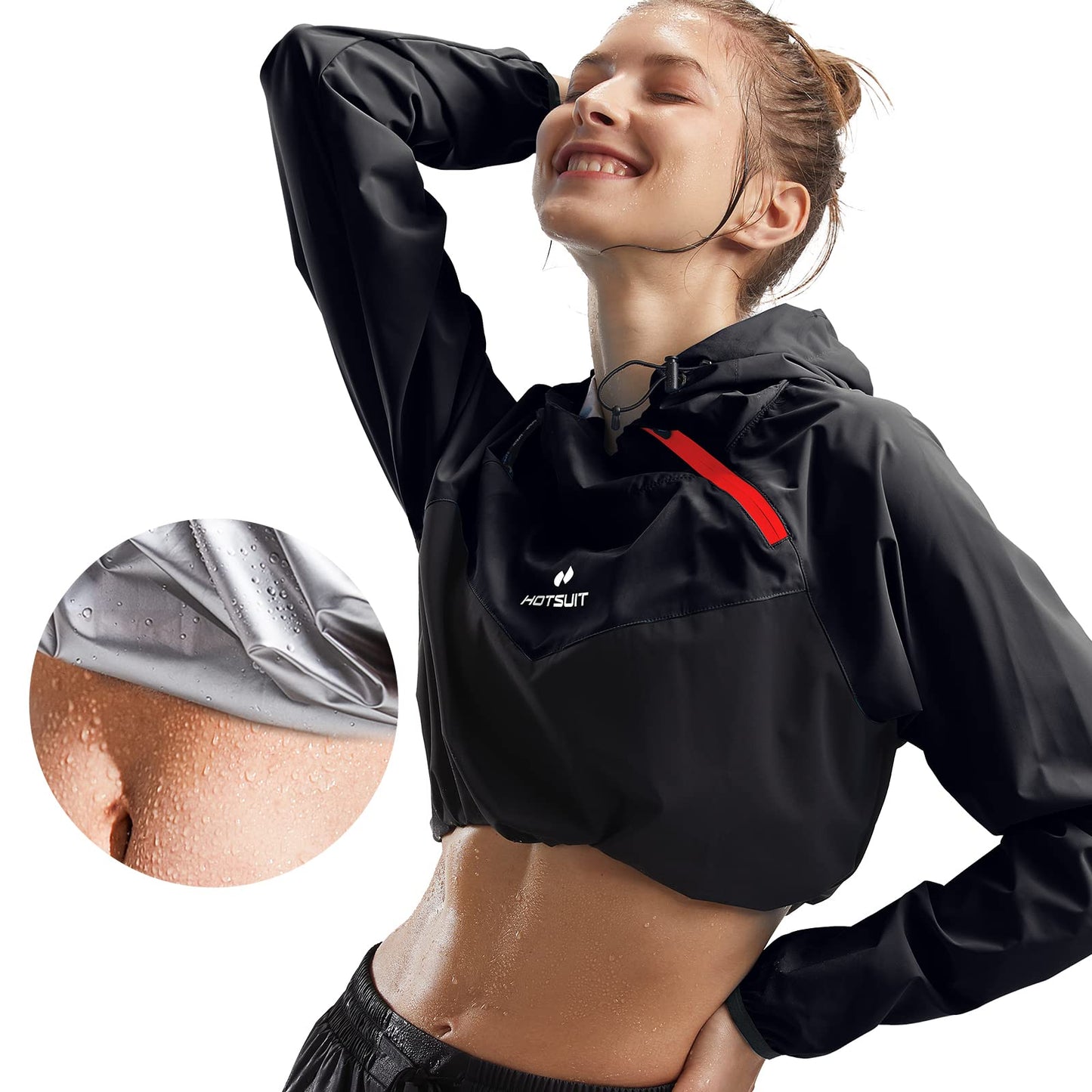 HOTSUIT Sauna Jacket Women Sweat Jacket Weight Loss Workout Gym Exercise Sauna Suit Shirts, Black, M