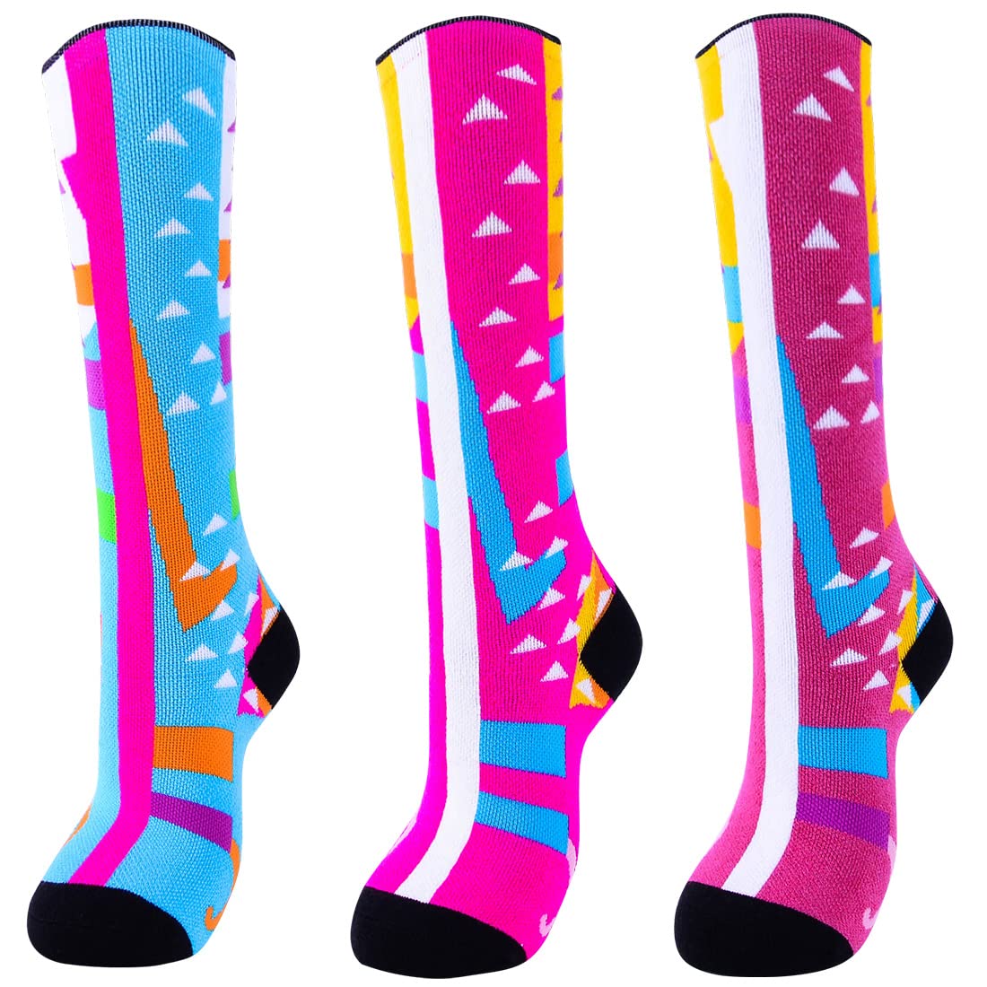 AII Knee High Ski Socks Boys Girls Kids,Snowboard Socks for Skiing Outdoor Cold Weather(2 pairs) (Pink+sky blue+Rose red, Small)