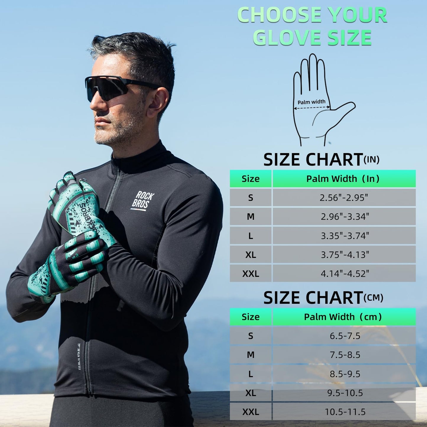 ROCKBROS Winter Cycling Gloves for Men Thermal Bike Gloves Windproof Anti-Slip Full Finger Mountain Bike Gloves