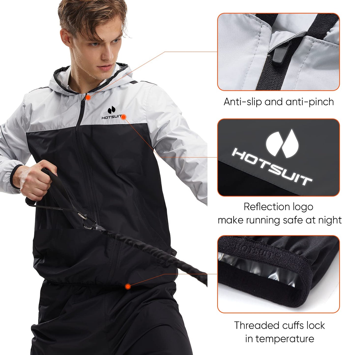HOTSUIT Sauna Suit for Men Sweat Suits Gym Workout Exercise Sauna Jacket Pant Full Body, White, S