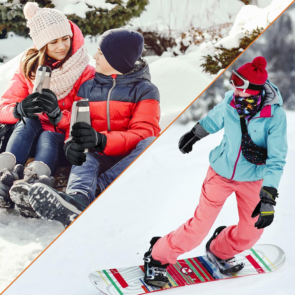 SUN CUBE Ski Gloves Men Women, Waterproof Thermal Winter Snow Gloves, Windproof 3M Thinsulate Snowboarding Snowmobile Skiing, Insulated Warmers Zipper Pocket Cold Weather Outdoor Snowboard, Gray L