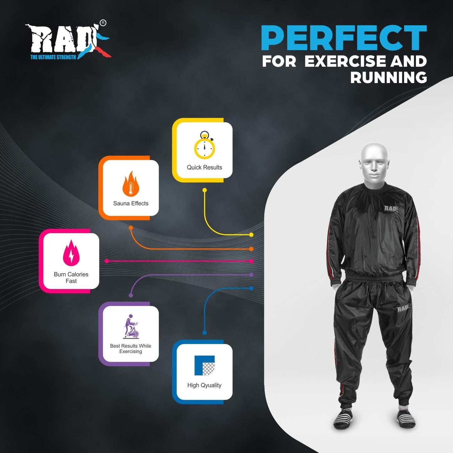 RAD Sauna Suit for men & women weight loss - Workout Sweat Suits - Fat Burning Suit - Boost Fat Burn (Red, Medium)