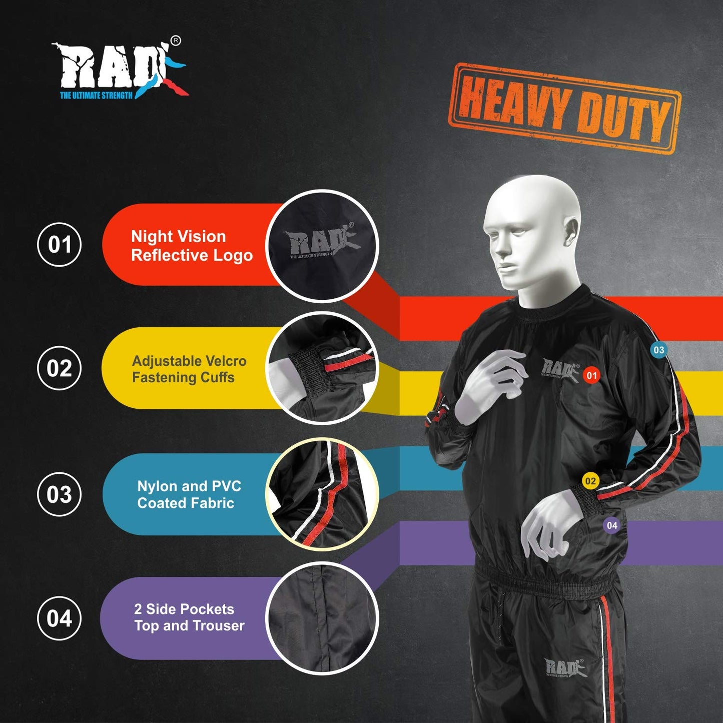 RAD Sauna Suit for men & women weight loss - Workout Sweat Suits - Fat Burning Suit - Boost Fat Burn (Red, Medium)