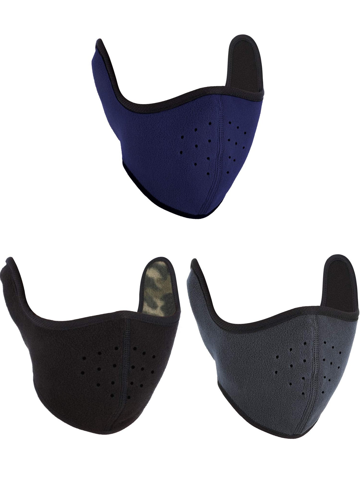 Zhehao 3 Pieces Winter Mask Windproof Ski Face Mask Half Face Mouth Warmer for Ski Bicycle Cycling Motorcycle (Black, Dark Grey, Navy Blue)