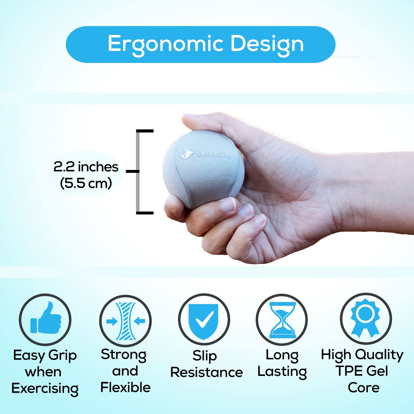 Serenilite 2 Ball Bundle Blue, Red, Stress Balls for Adults, Anxiety Relief Items, Grip Strength Trainer, Meditation Accessories, Physical Therapy Equipment, Fidget Ball, Hand Grip Strengthener.