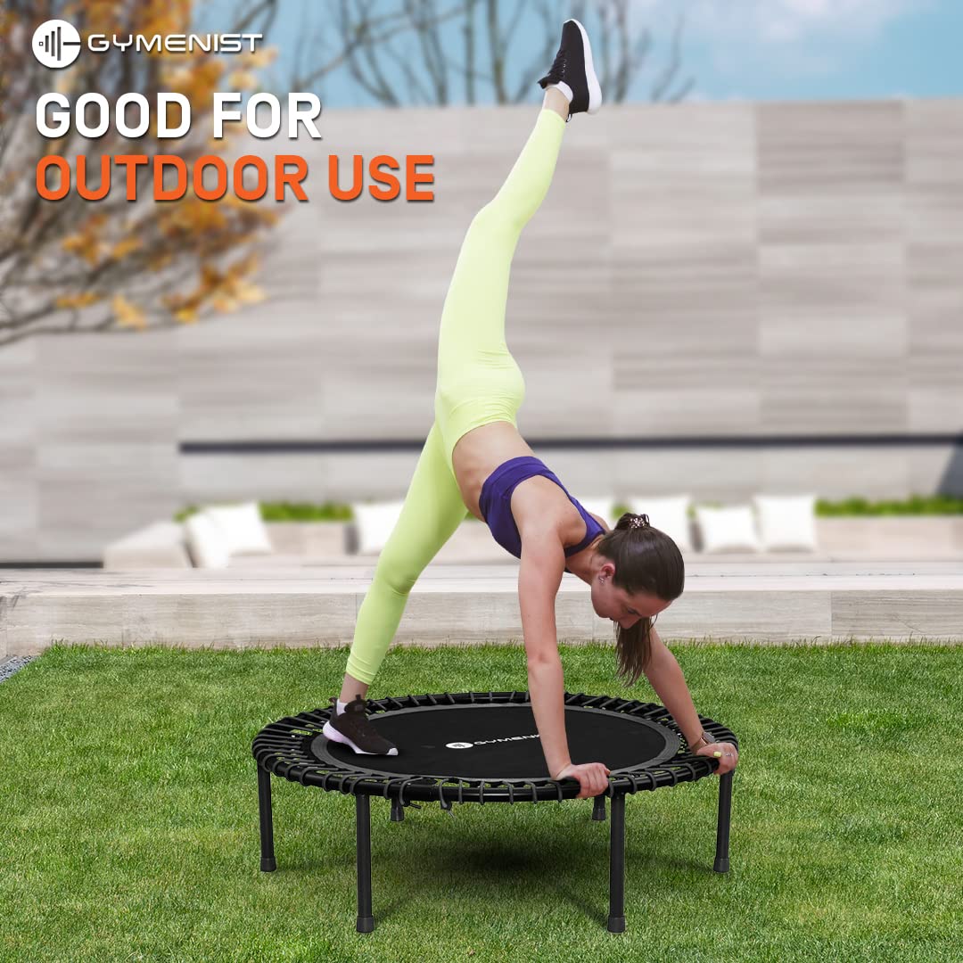 Fitness Trampoline for Adults and Kids, Indoor Rebounder Exercise Trampoline for Workout Fitness for Quiet and Safely Cushioned Bounce Workout (with Handles, Blue)