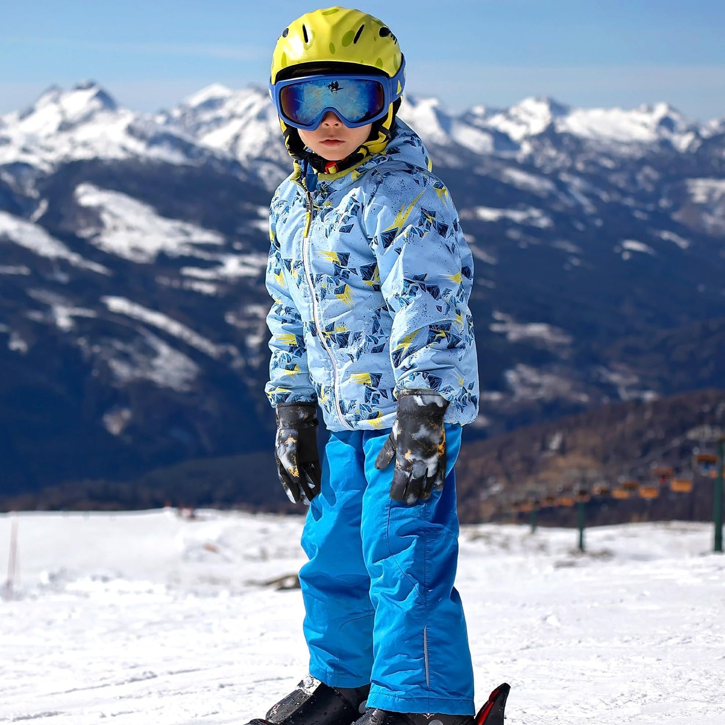 Bencailor 3 Pairs Kids Winter Gloves Waterproof Snow Ski Gloves Warm Outdoor Windproof Adjustable Gloves for Cold Weather (Black Gold, Blue Black, Red,8-12 Years)