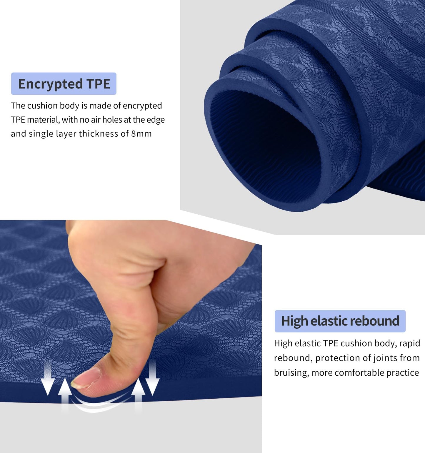 LERYG 8/20/30mm Jump Rope Mat Fitness Exercise Mat Durable, Non-Slip, Workout Mats with Jump Rope & Carrying Bag for Home Gym Flooring in Blue(55"x 24")