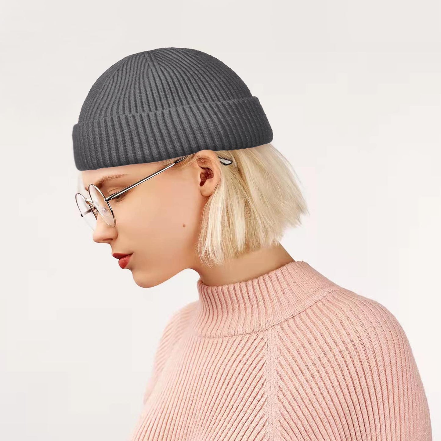 ROYBENS 2PCS Wool Short Fisherman Beanie for Men Women, Cuff Knit & Fleece Lined Swag Winter Warm Hat Soft Beanies Skull Cap Unisex