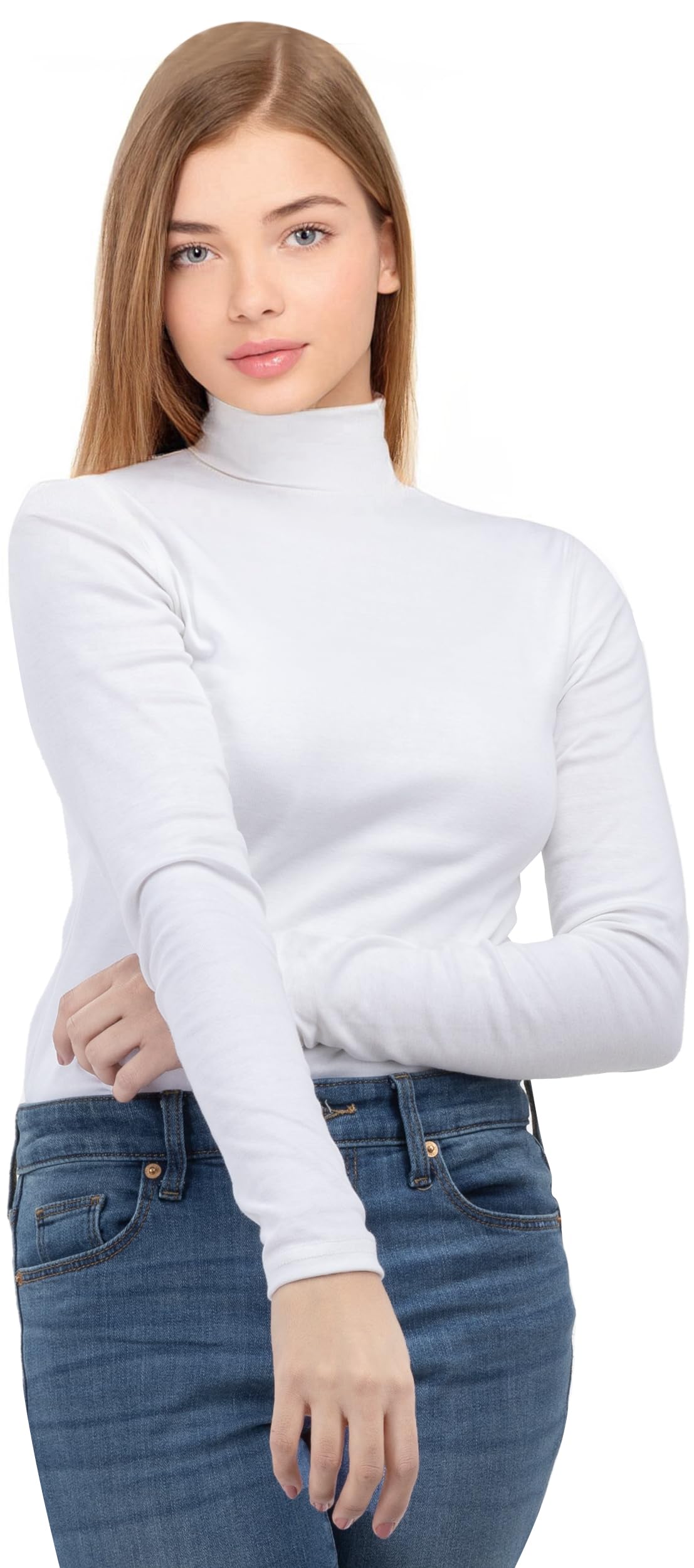 NY Threads Women's Turtleneck Long Sleeve Shirt Slim Fit Thermal Base Layer Tops 1 Pack, Large, White