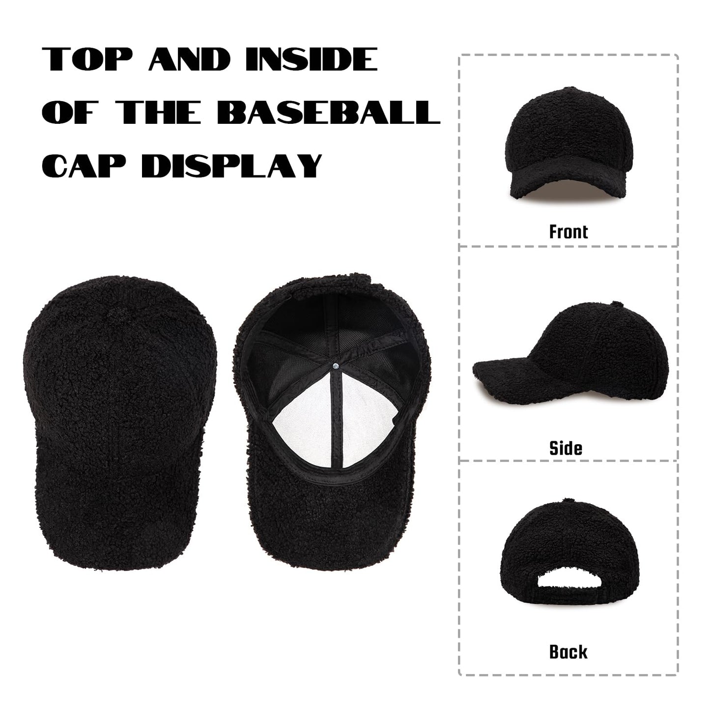 MGBPEI 2Pack Women's Winter Baseball Cap Adjustable Solid Color Lamb Wool Warm Baseball Cap Unisex Unconstructed Plain Cap