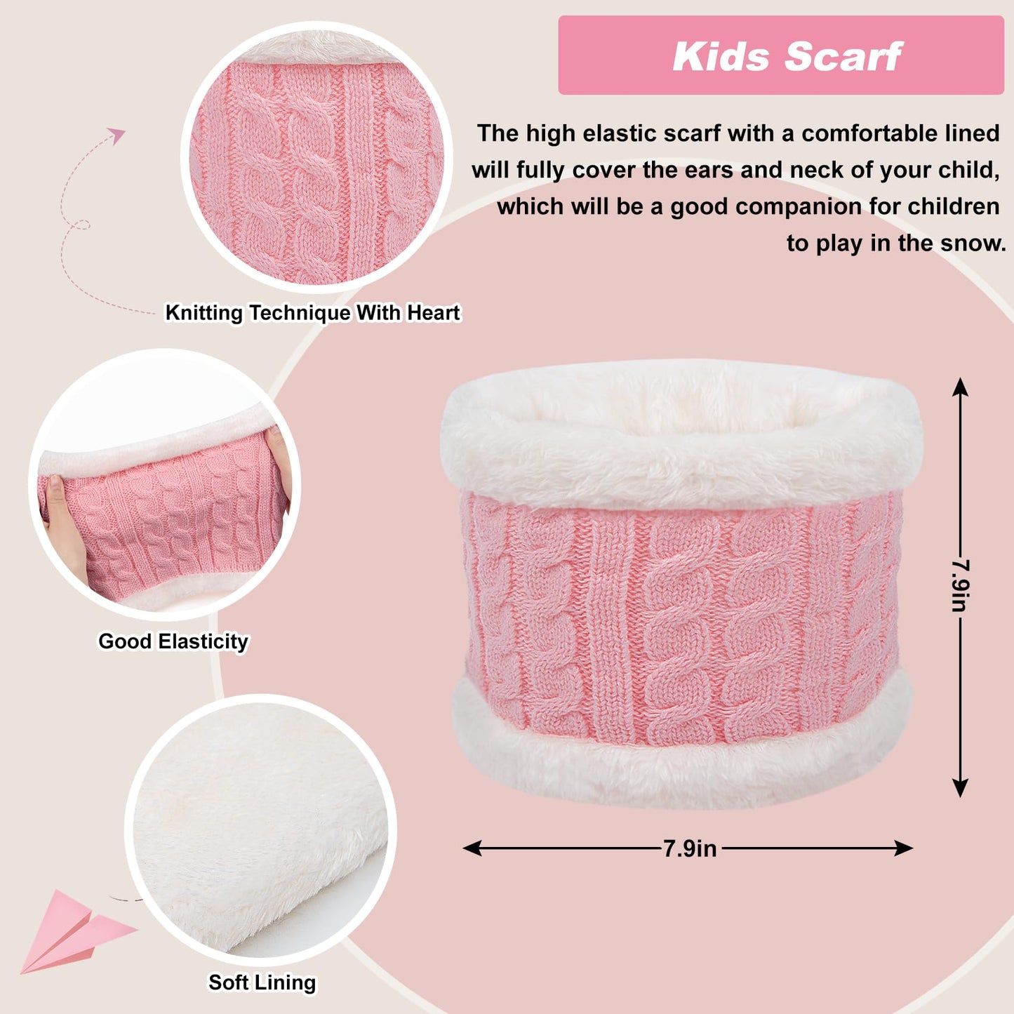 Kids Winter Hat Gloves Scarf Set Toddler Knit Beanie Hat with Pom Pom Neck Warmer Mittens Set for Girls Boys 1-10 Years