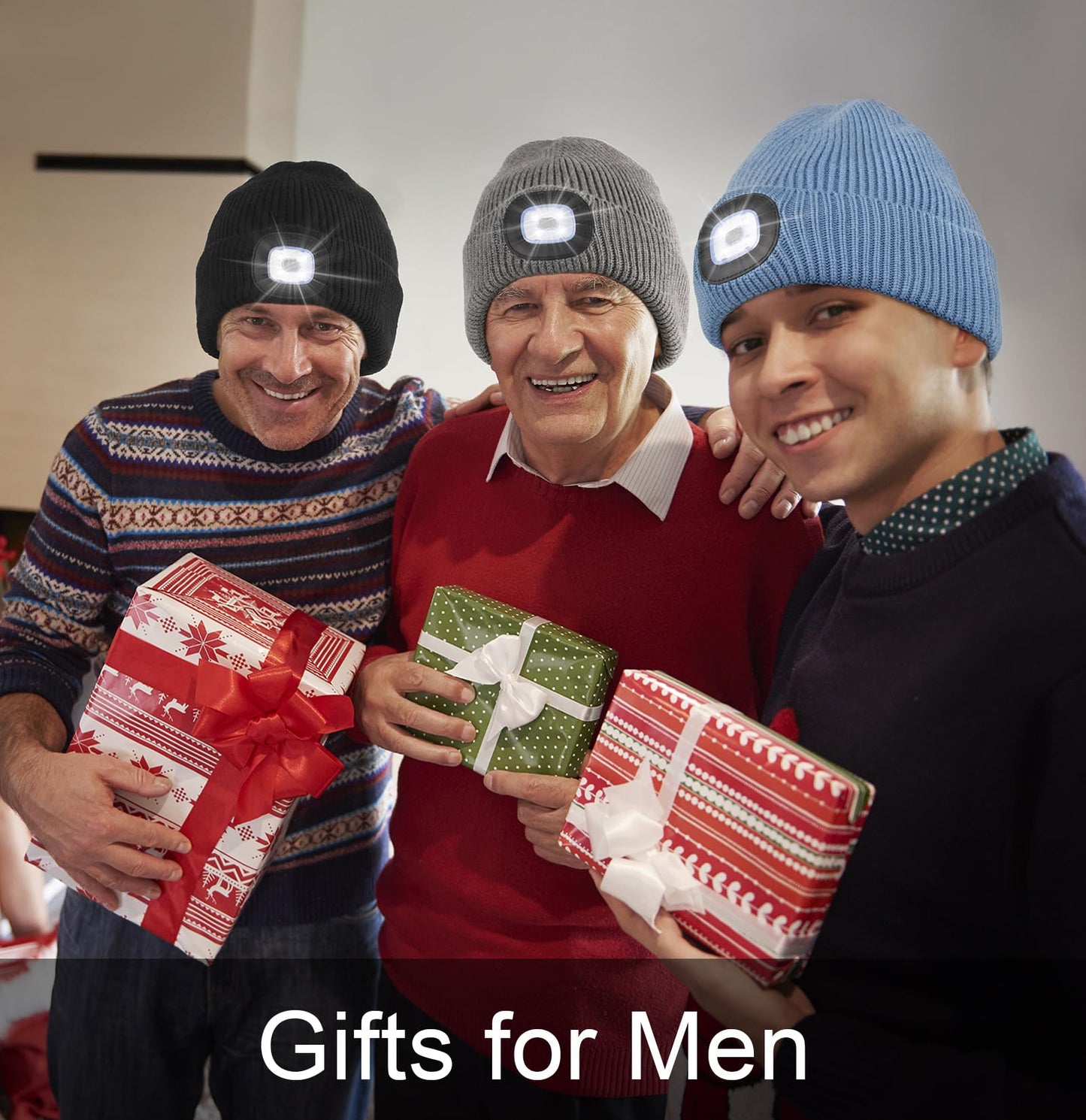 MELASA Fleece Lined LED Beanie with The Light for Men Women, Warm Stocking Hat with Light Built in, USB Rechargeable Hand Free Headlamp Beanie, Gifts for Dad Husband(Grey)