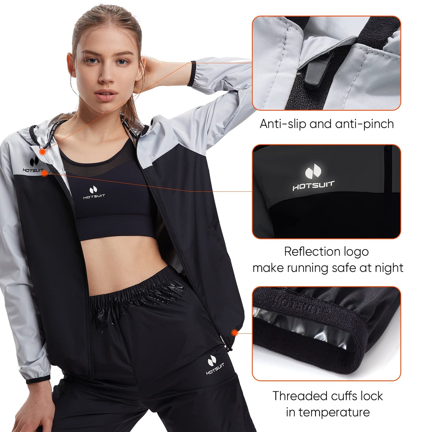 HOTSUIT Sauna Suit for Women Sweat Suits Gym Workout Exercise Sauna Jacket Pant Full Body, S
