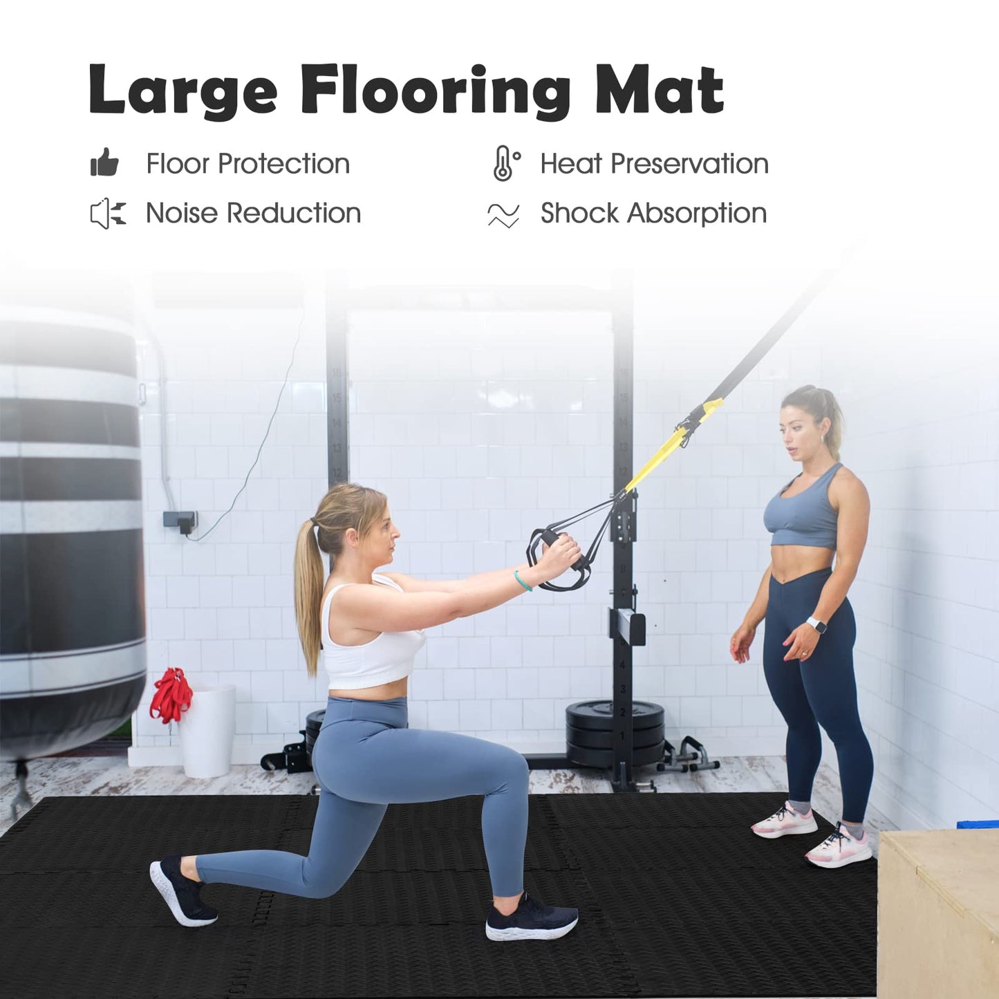 Tangkula 24 Tiles Exercise Flooring Mats with Border, Non-Slip EVA Foam Protective Mats, Elastic Puzzle Play Mats, 1/2" Interlocking Floor Mats for Home Gym, Fitness Room, Workshop Equipment(Black)