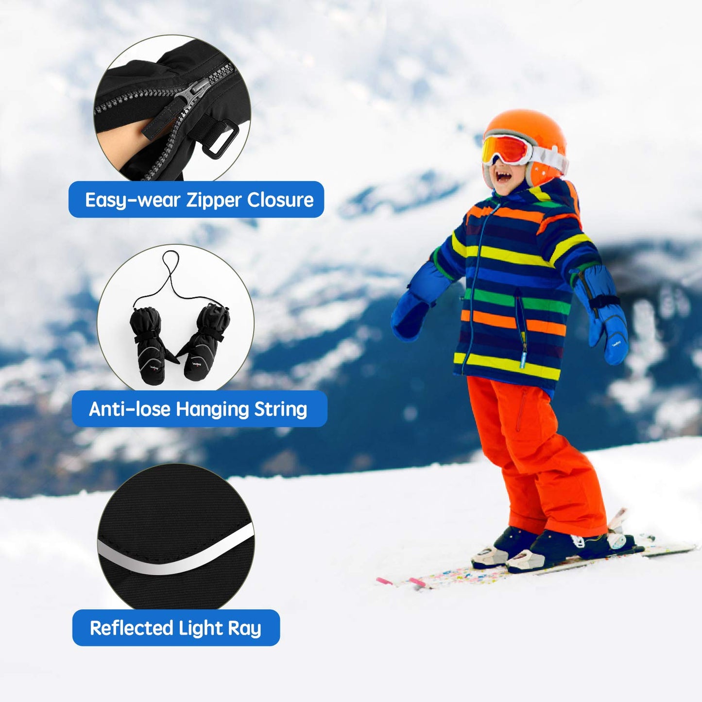 Unigear Kids Ski Mittens Waterproof Winter Snow Thinsulate Mittens with String for Boys Girls