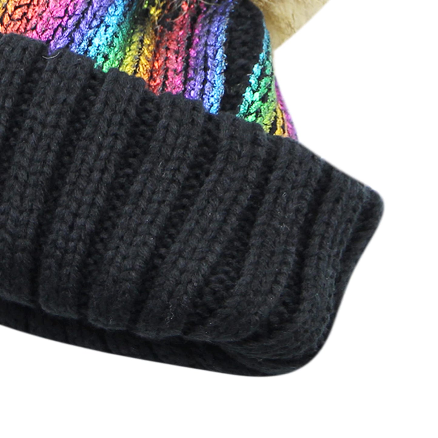 JUMISEE Women Girls Shiny Metallic Knit Beanie Hat Slouchy Winter Skull Cap with Faux Fur Pompom