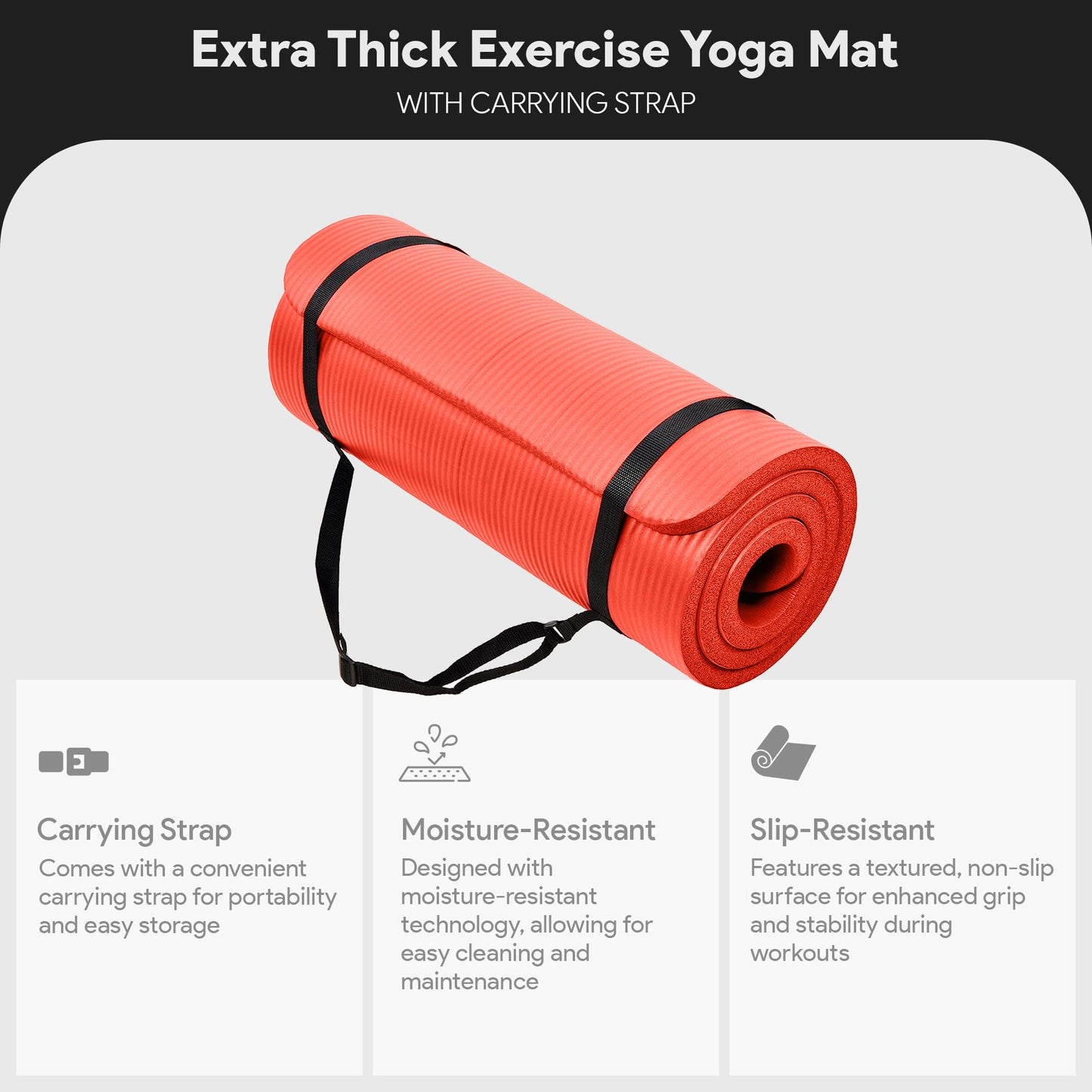 BalanceFrom All-Purpose 1-Inch Extra Thick High Density Anti-Tear Exercise Yoga Mat with Carrying Strap (Red)