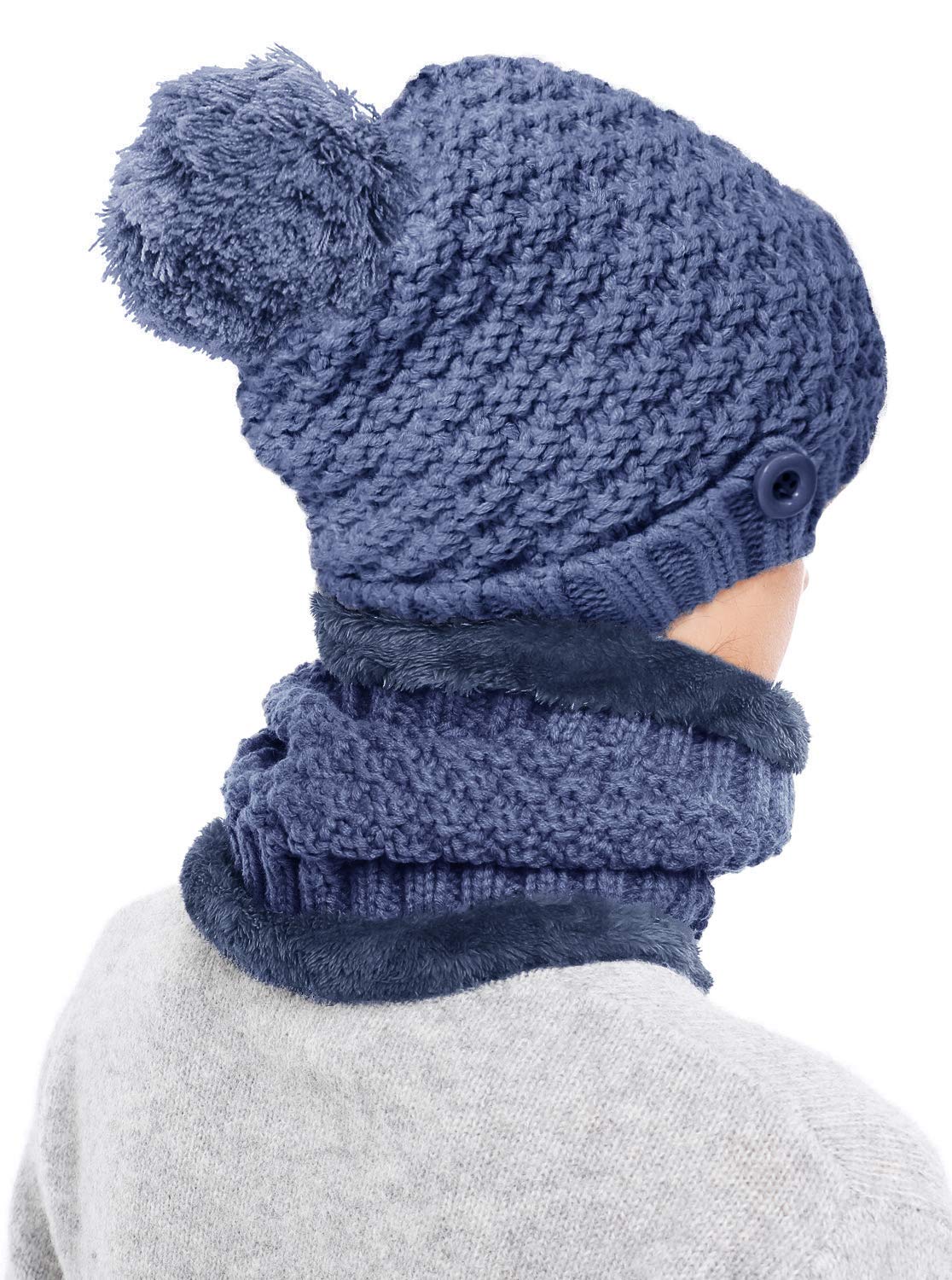 3-Pieces Winter Hat Scarf Mask Set Thick Knit Hat Warm Snow Ski Skull Cap for Men Women, Navy