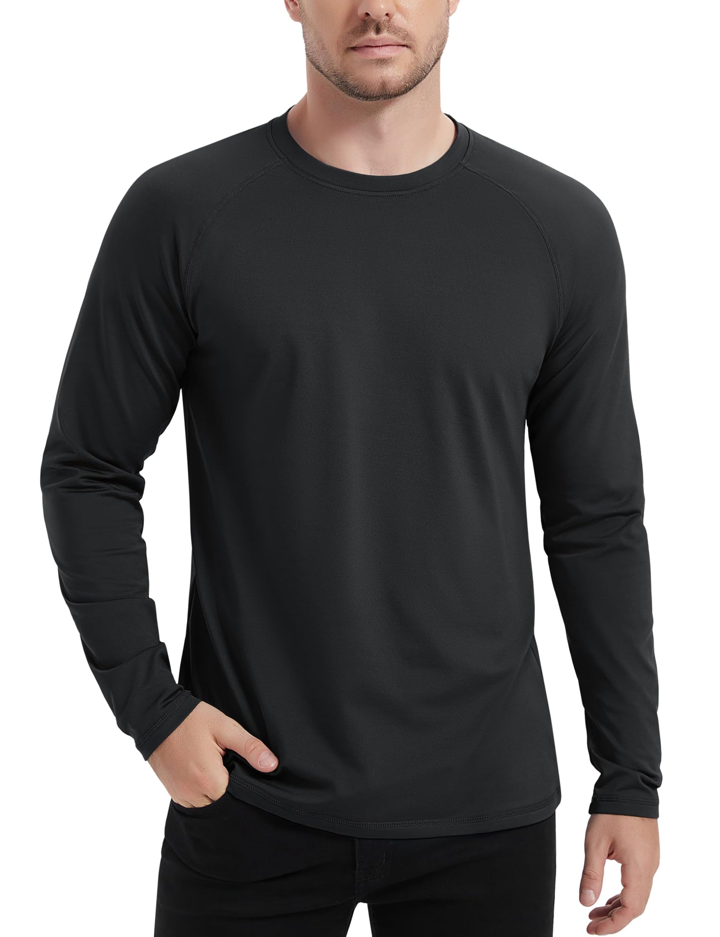 MAGCOMSEN Black Thermal Long Sleeve Men Fleece Winter Base Layer Undershirts Dry Fit Gym Shirts Black L