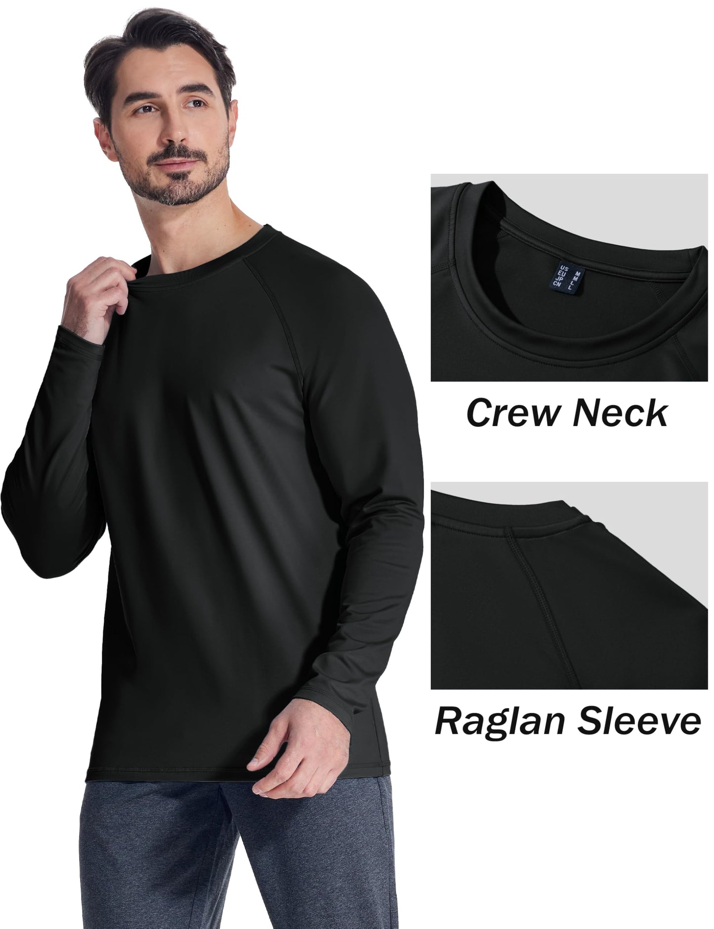 MAGCOMSEN Black Thermal Long Sleeve Men Fleece Winter Base Layer Undershirts Dry Fit Gym Shirts Black L