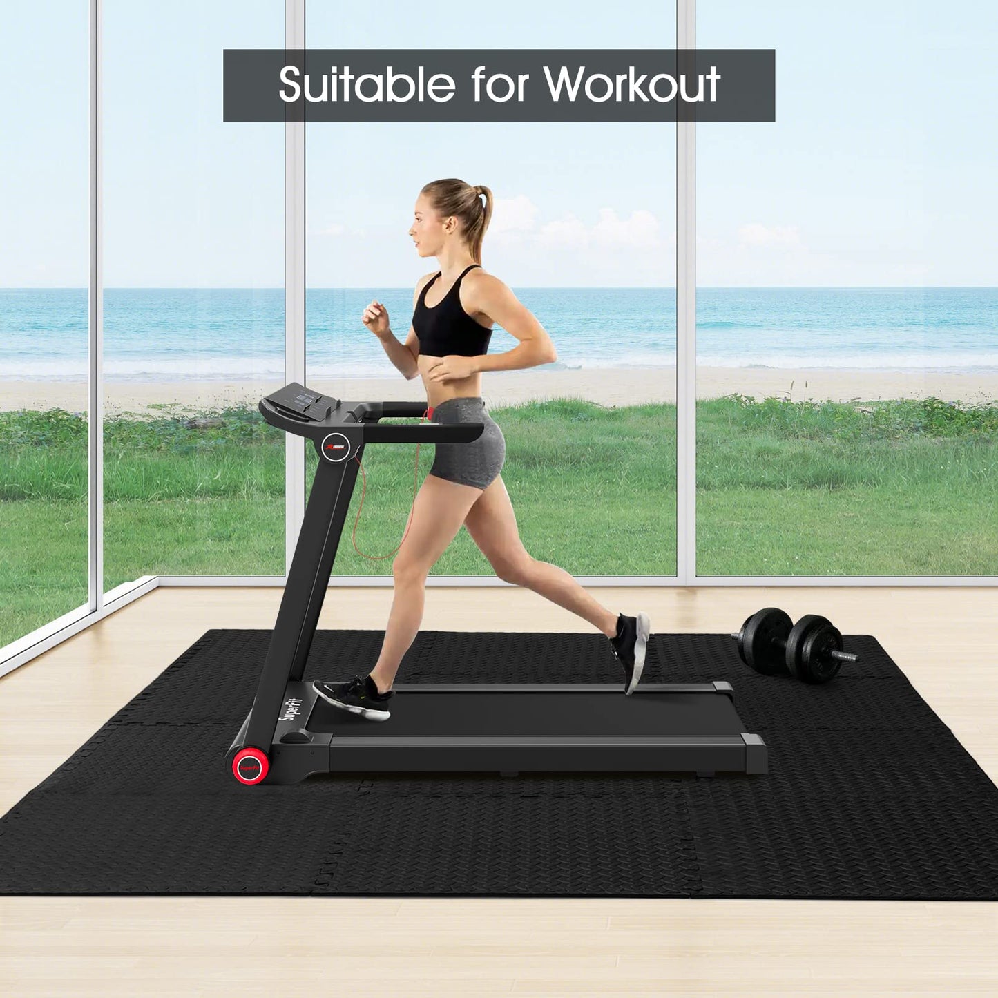 Tangkula 36 Tiles Exercise Flooring Mats with Border, Non-Slip EVA Foam Protective Mats, Elastic Puzzle Play Mats, 1/2" Interlocking Floor Mats for Home Gym, Fitness Room, Workshop Equipment(Black)