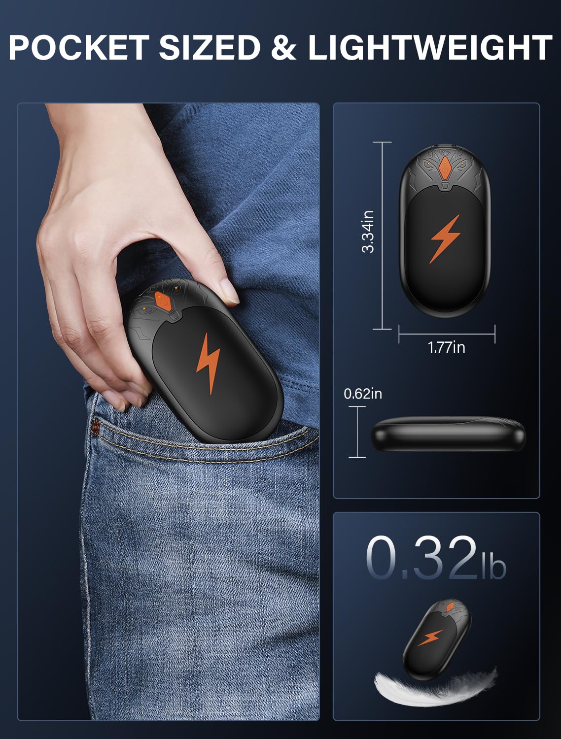 Hand Warmers Rechargeable 2 Pack, 8000mAh Portable Magnetic Electric Hand Warmer, Wolf-Shape Reusable Pocket Heater Up to 24 Hrs, Winter Gifts for Camping, Hunting, Fishing, Christmas