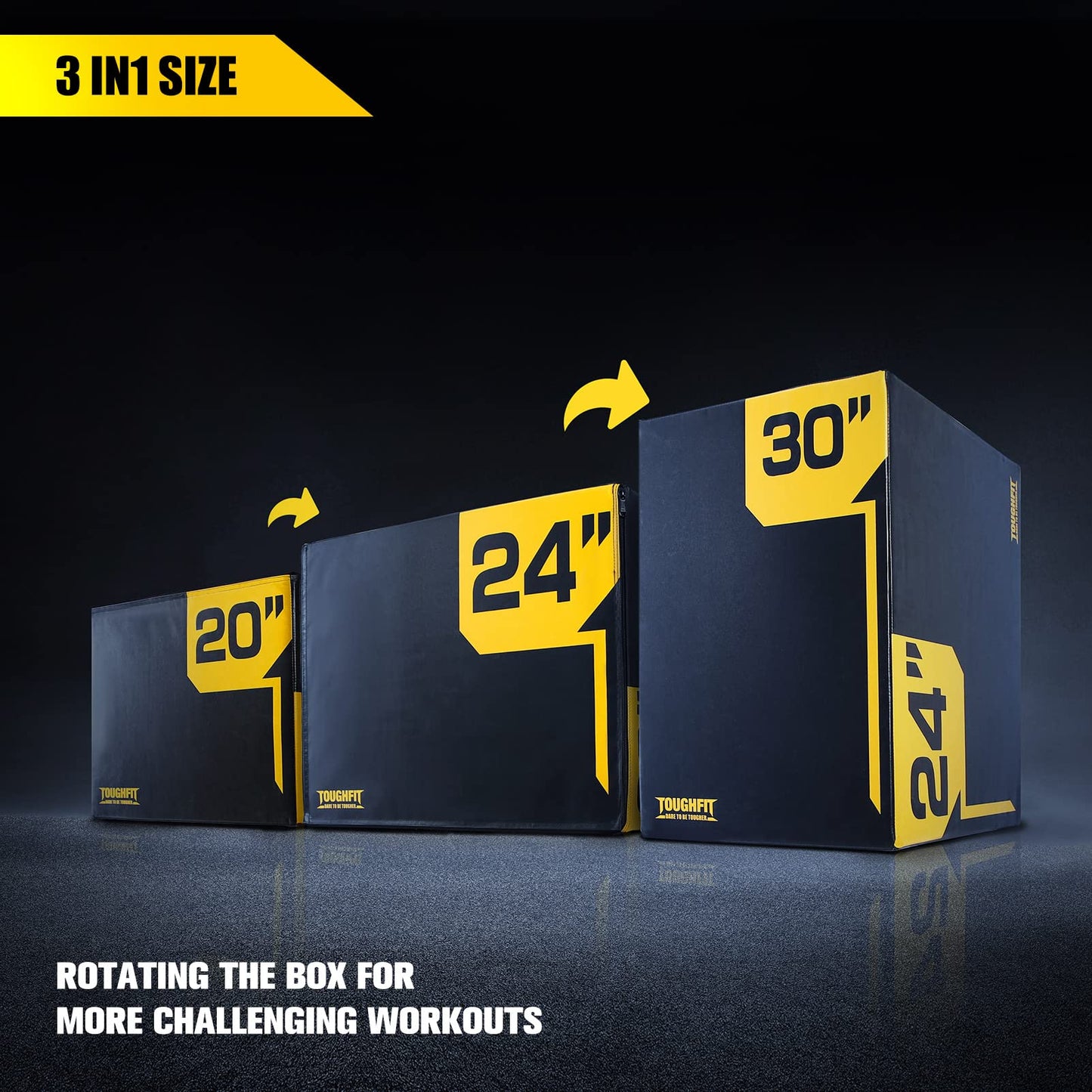 ToughFit Plyo Box - 3 in 1 Foam Plyometric Box - Jump Box for MMA, Crossfit - Adjustment Height Plyometric Jump Box for Home Gym - PVC Cover Platform & High-Density Workout Box (Large - 30"x24"x20")