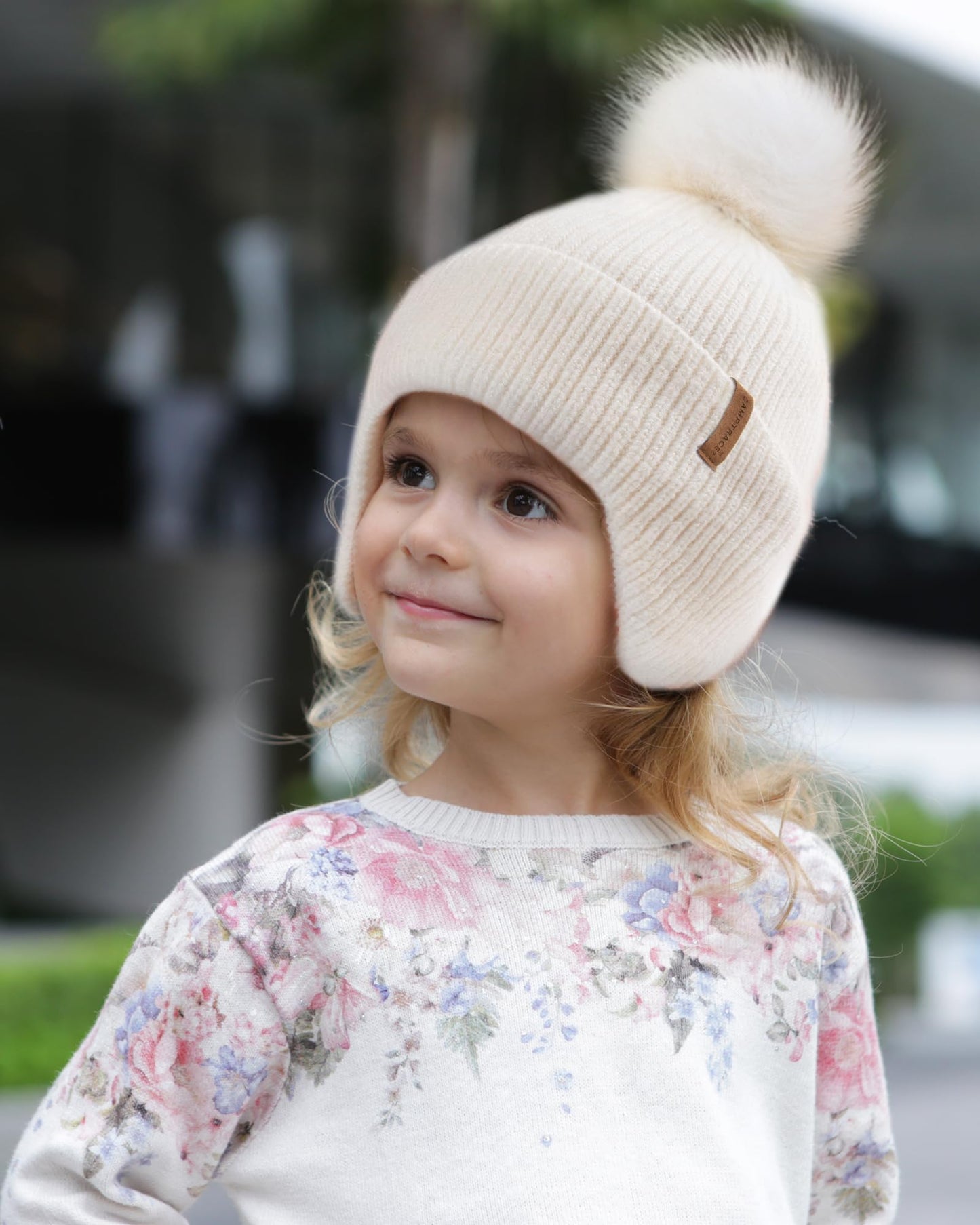 Toddler Baby Winter Hat Warm Fleece Lined Knit Kids Hat with Earflap Infant Newborn Pom Pom Beanie Knit Cap Girls Boys